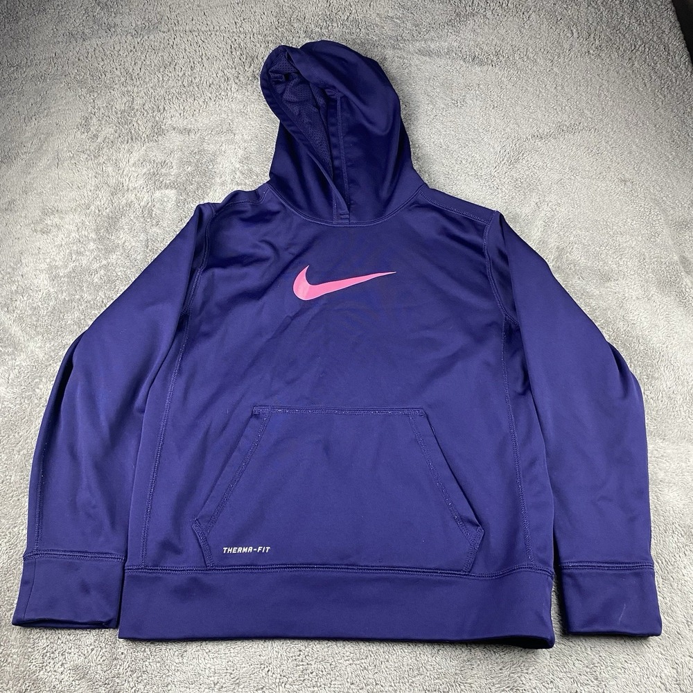 Nike Therma Fit Hoodie Pullover Sweatshirt Youth Large Purple